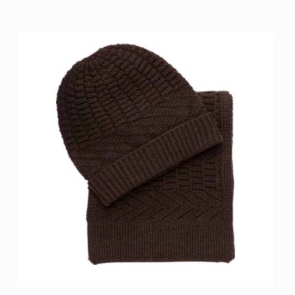Jos a bank knit scarf and hat beanie set brown nwt